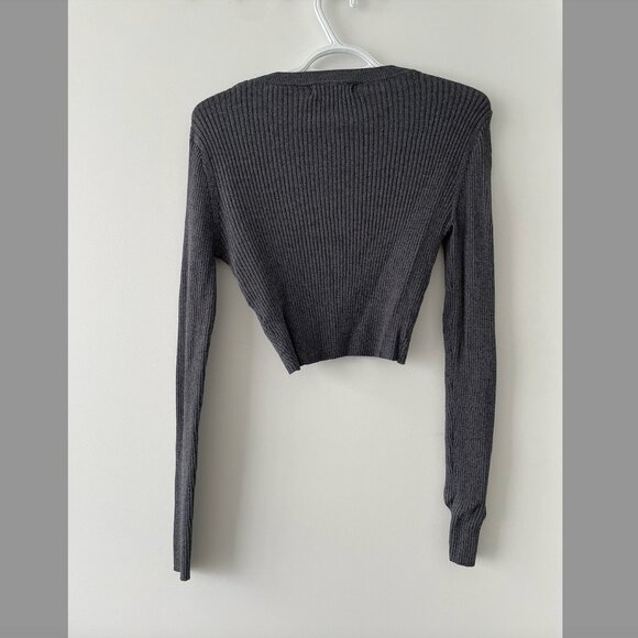 Missguided Grey Ribbed Long Sleeve Crop Top - size US 6 - Picture 2 of 4